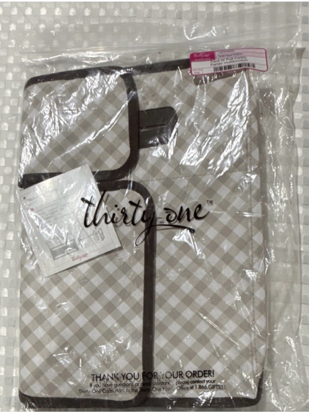 thirty-one Taupe and White Gingham pack and pull caddy